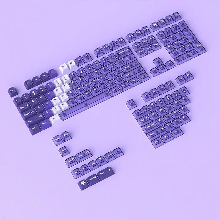 Gradient Transparent Keycap Set – 150-Key Cherry Profile PBT + Transparent PC, Backlight-Ready | Purple & Cyan