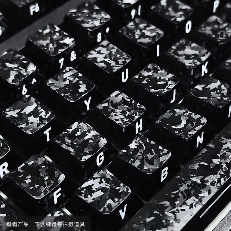 Carbon Fiber Texture Keycap Set – 119-Key OEM Profile PC Keycaps, White Legends | All Black