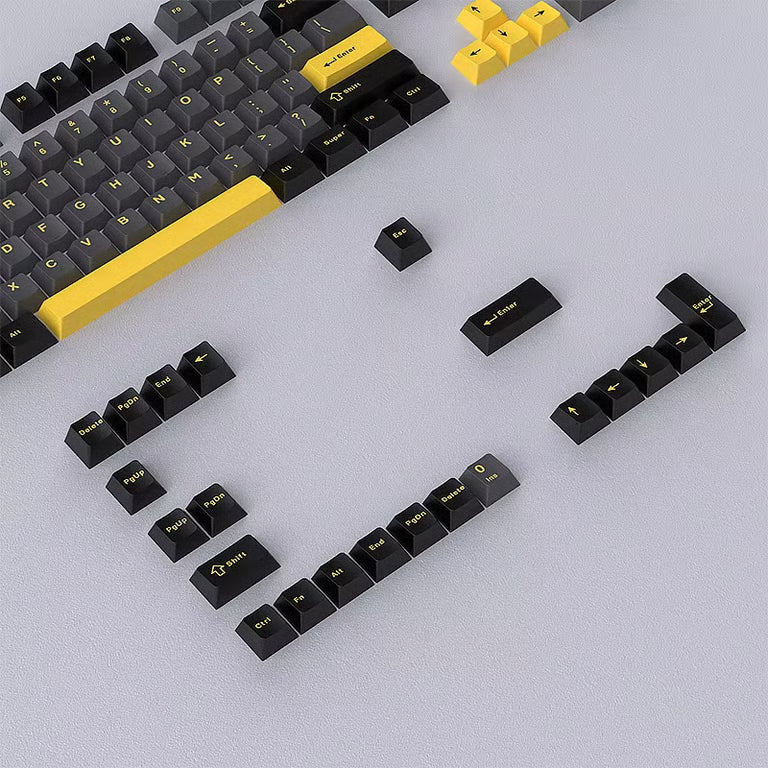 Thunder Black Keycap Set – 126-Key Cherry Profile PBT Double-Shot | Black, Gray & Yellow