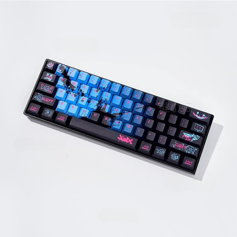 Jinx Themed Keycap Set – 137-Key Cherry Profile PBT Dye-Sub | Black, Blue & Pink