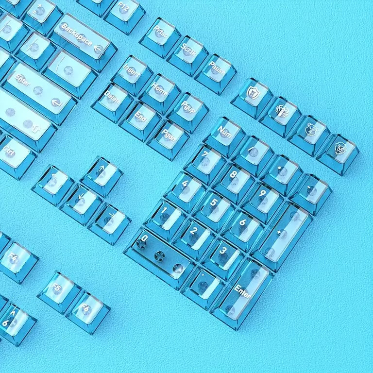 Gradient Transparent Keycap Set – 150-Key Cherry Profile PBT + Transparent PC, Backlight-Ready | Purple & Cyan