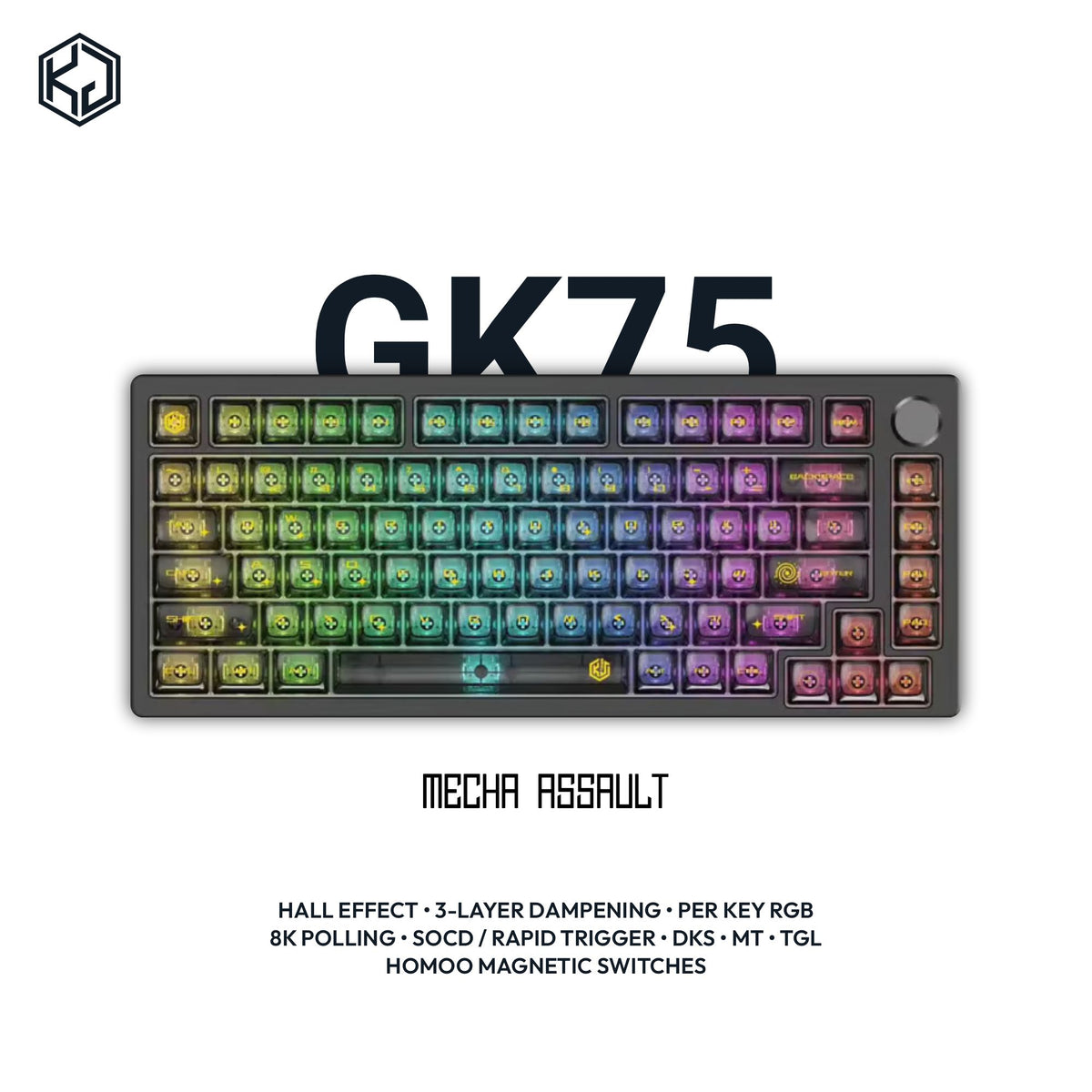 Kuangjue GK75 Mecha Assault 75% Hall Effect Keyboard – Wired, Knob, Rapid Trigger & 8K Polling | Homoo Magnetic