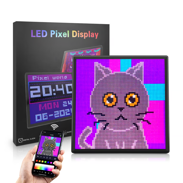 iDotMatrix LED Pixel Display – Bluetooth App-Controlled Pixel Art Screen, Clock & Scoreboard | 16×16 / 32×32 / 64×64