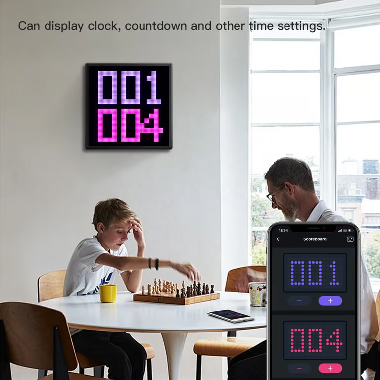 iDotMatrix LED Pixel Display – Bluetooth App-Controlled Pixel Art Screen, Clock & Scoreboard | 16×16 / 32×32 / 64×64
