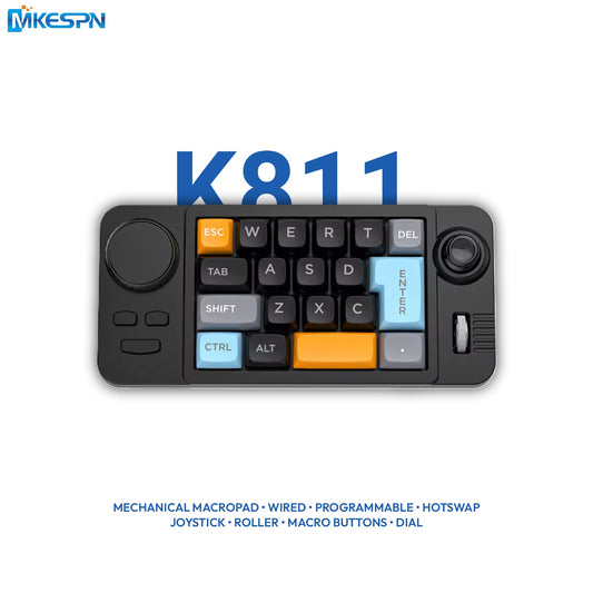 MKESPN K811 19-Key Mechanical Macropad – Joystick, Roller, Clicky Knob, Hot-Swap & Per-Key RGB | Left-Hand Controller