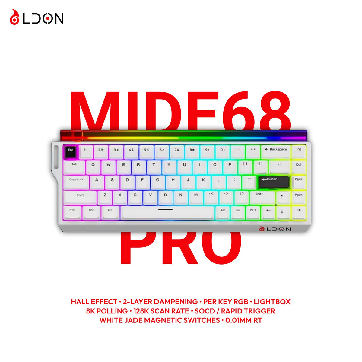 LDON Mide68 Pro 65% Hall Effect Keyboard – Wired, Rapid Trigger, 8K Polling, RGB Lightbox | Amber Pro Magnetic