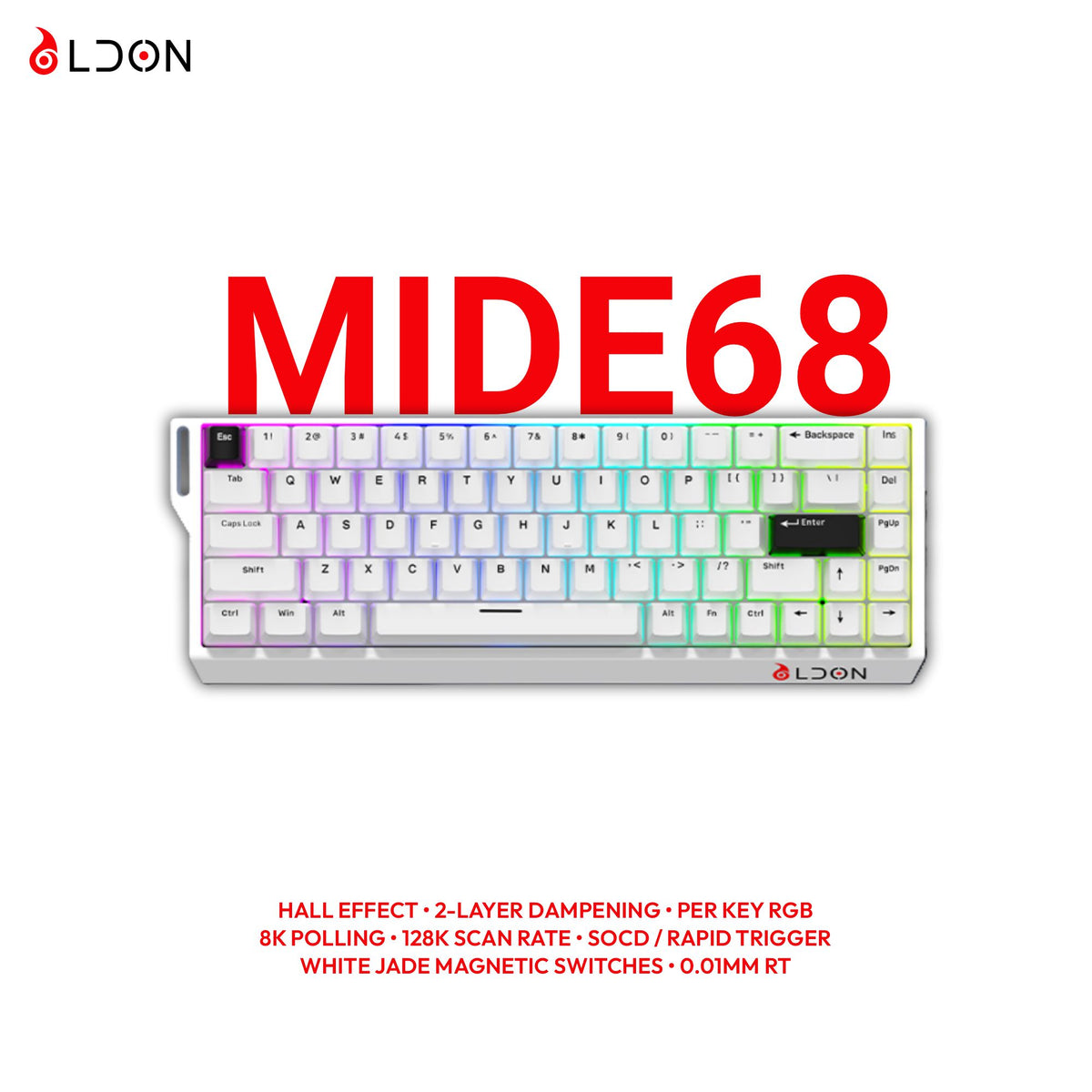 LDON Mide68 65% Hall Effect Keyboard – Wired, Rapid Trigger, 8K Polling & 128K Scan Rate | Amber Pro Magnetic