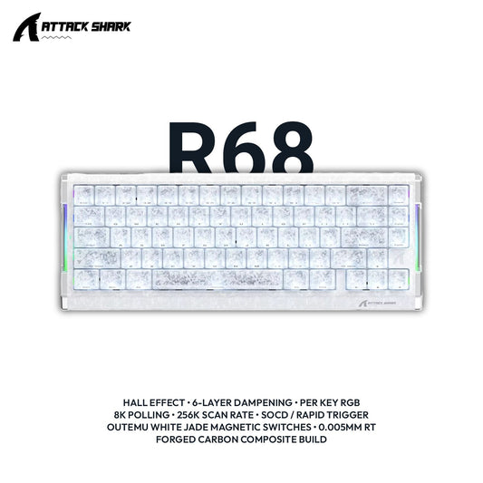 Attack Shark R68 65% Hall Effect Keyboard – Wired, Forged Carbon Fiber, 0.005mm Rapid Trigger & 8K Polling | Snap Tap