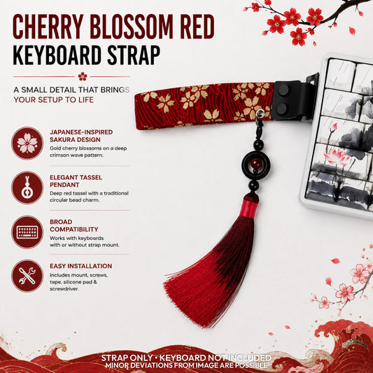 Cherry Blossom Red Keyboard Strap – Sakura Fabric Strap with Gradient Silk Tassel & Full Mount Kit