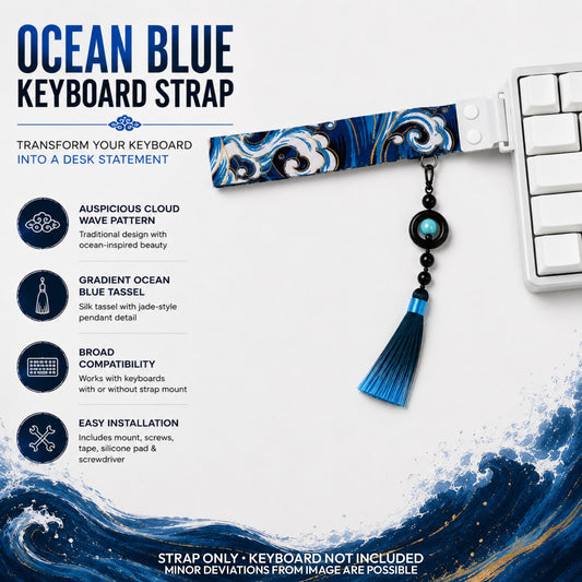 Ocean Blue Keyboard Strap – Wave-Pattern Fabric Strap with Gradient Silk Tassel & Full Mount Kit