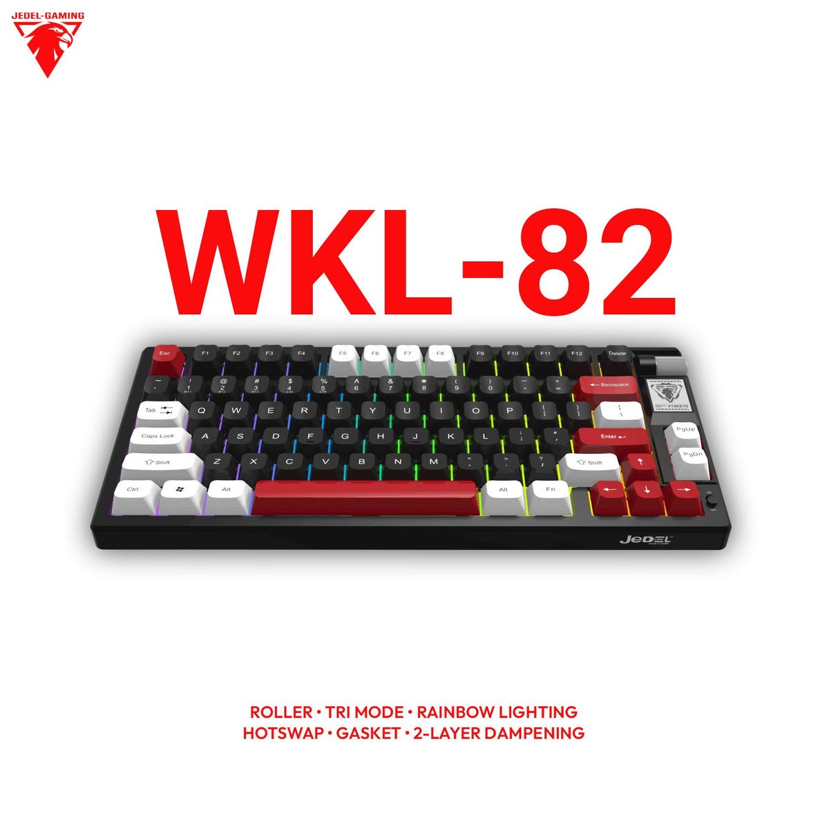 Jedel WKL-82 75% Wireless Mechanical Keyboard – Tri-Mode, Gasket Mount & Volume Roller | Drinkey Red Linear