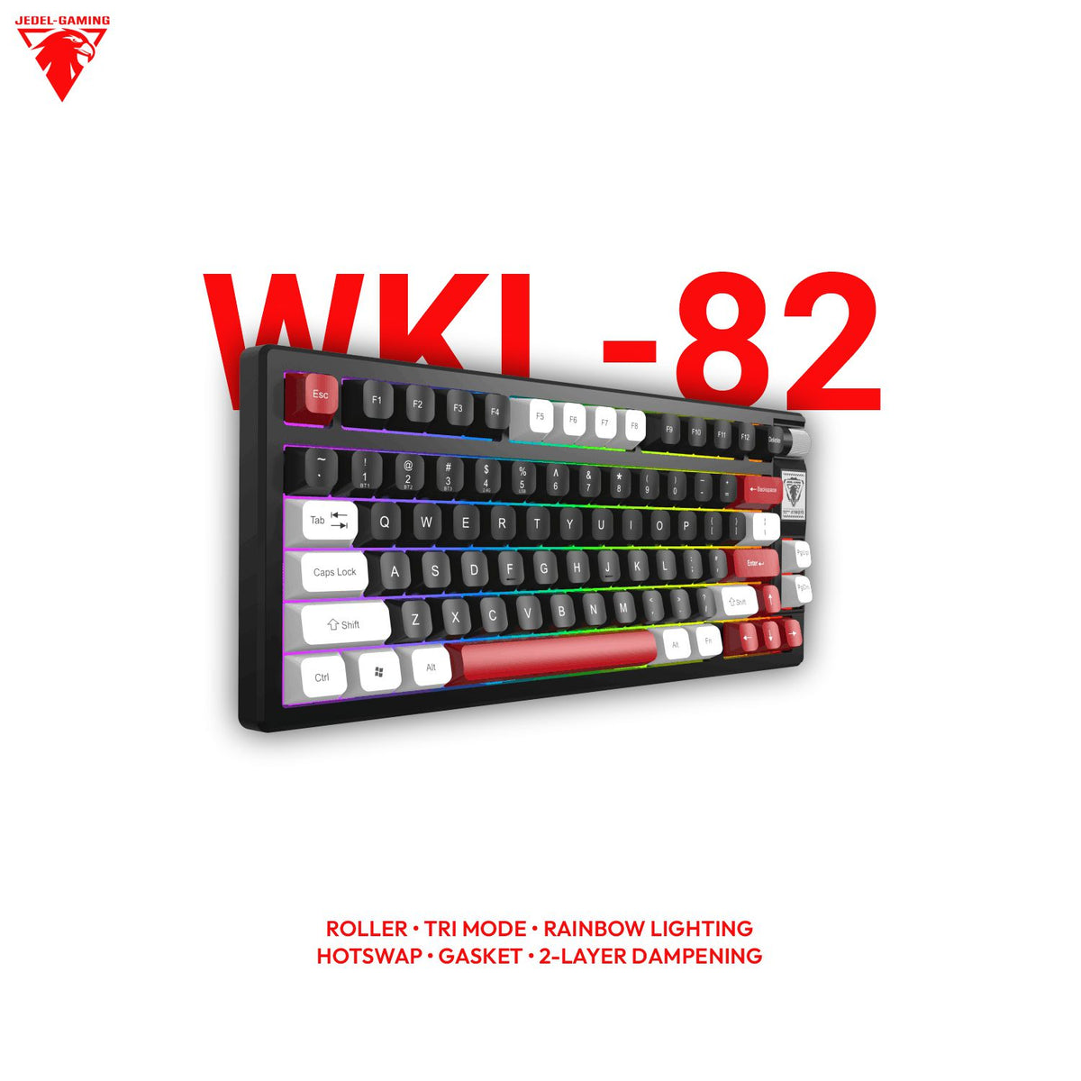 Jedel WKL-82 75% Wireless Mechanical Keyboard – Tri-Mode, Gasket Mount & Volume Roller | Drinkey Red Linear