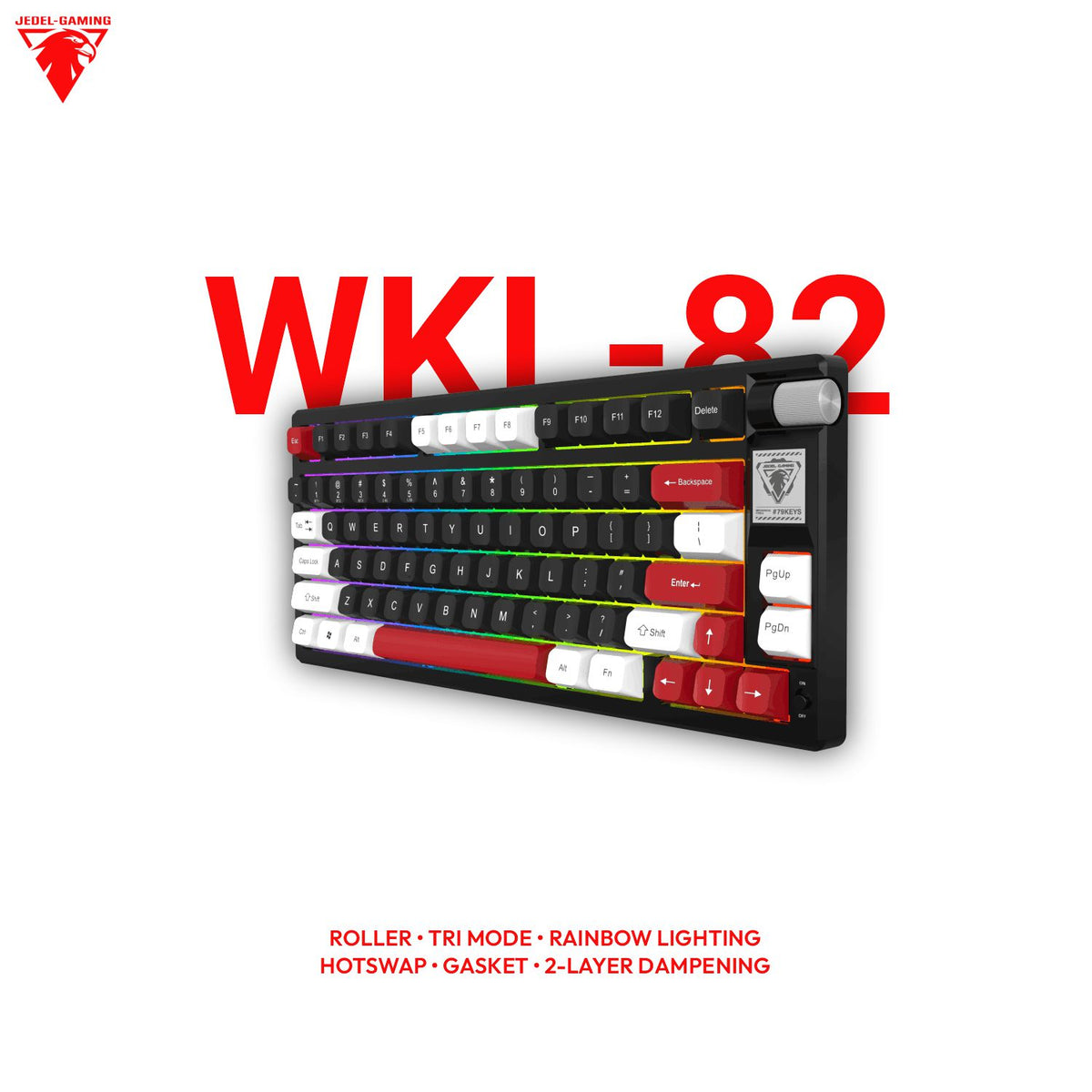 Jedel WKL-82 75% Wireless Mechanical Keyboard – Tri-Mode, Gasket Mount & Volume Roller | Drinkey Red Linear