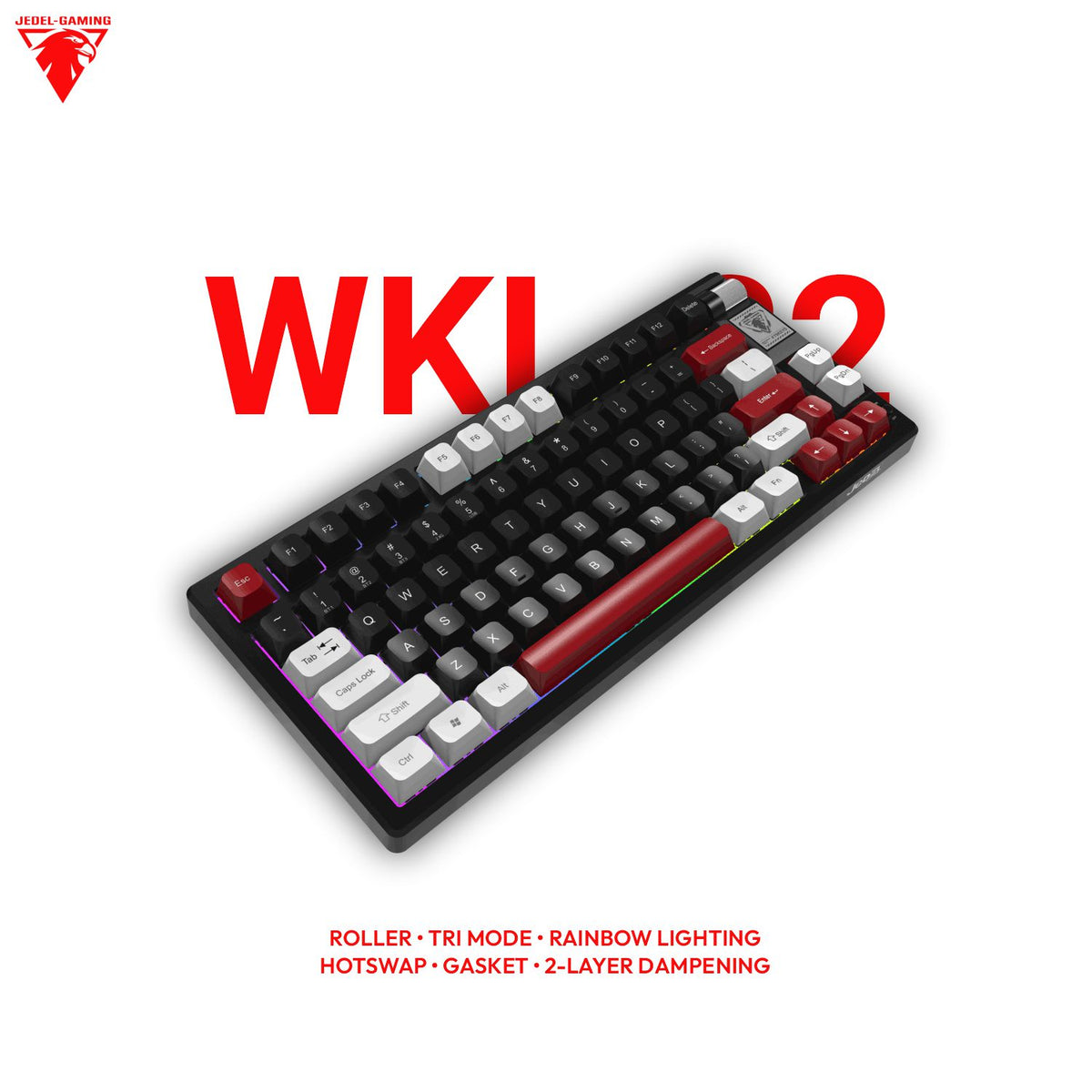 Jedel WKL-82 75% Wireless Mechanical Keyboard – Tri-Mode, Gasket Mount & Volume Roller | Drinkey Red Linear