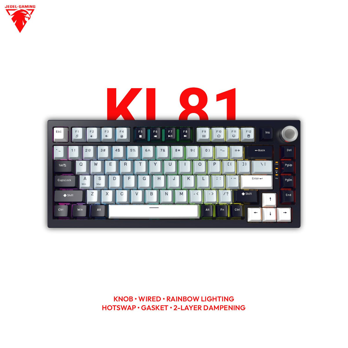 Jedel KL81 75% Mechanical Keyboard – Gasket Mount, Knob & Hot-Swap | Wired, Drinkey Red Linear