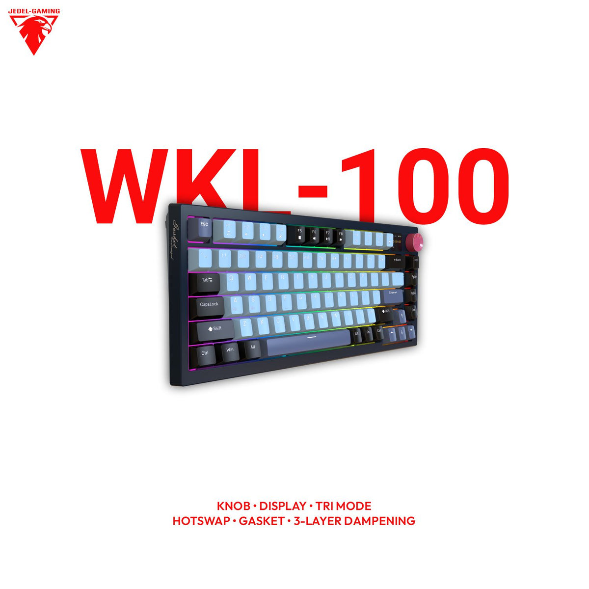 Jedel WKL100 75% Wireless Mechanical Keyboard – Tri-Mode, Gasket Mount, Knob & Display | Philikey Pink Cloud