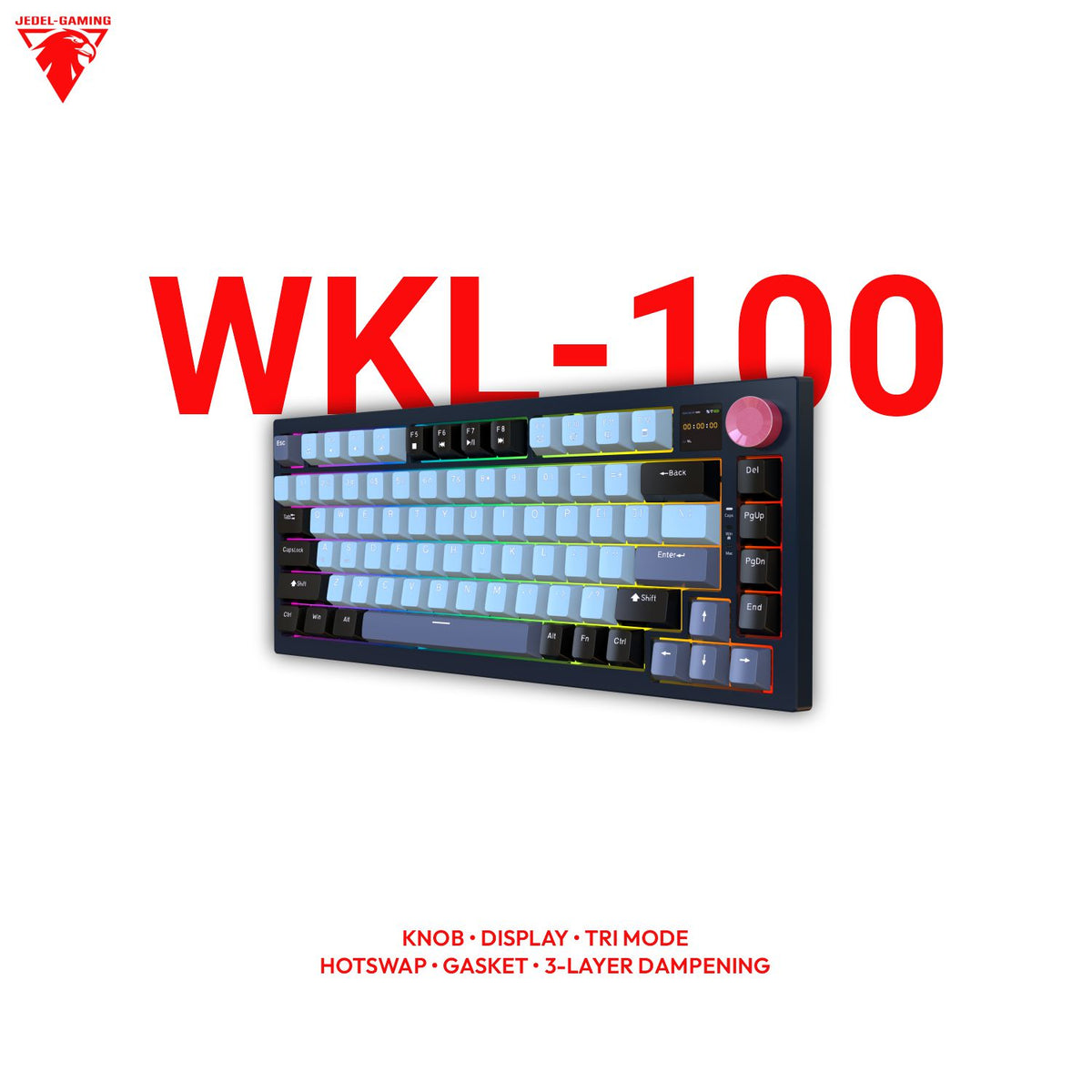 Jedel WKL100 75% Wireless Mechanical Keyboard – Tri-Mode, Gasket Mount, Knob & Display | Philikey Pink Cloud