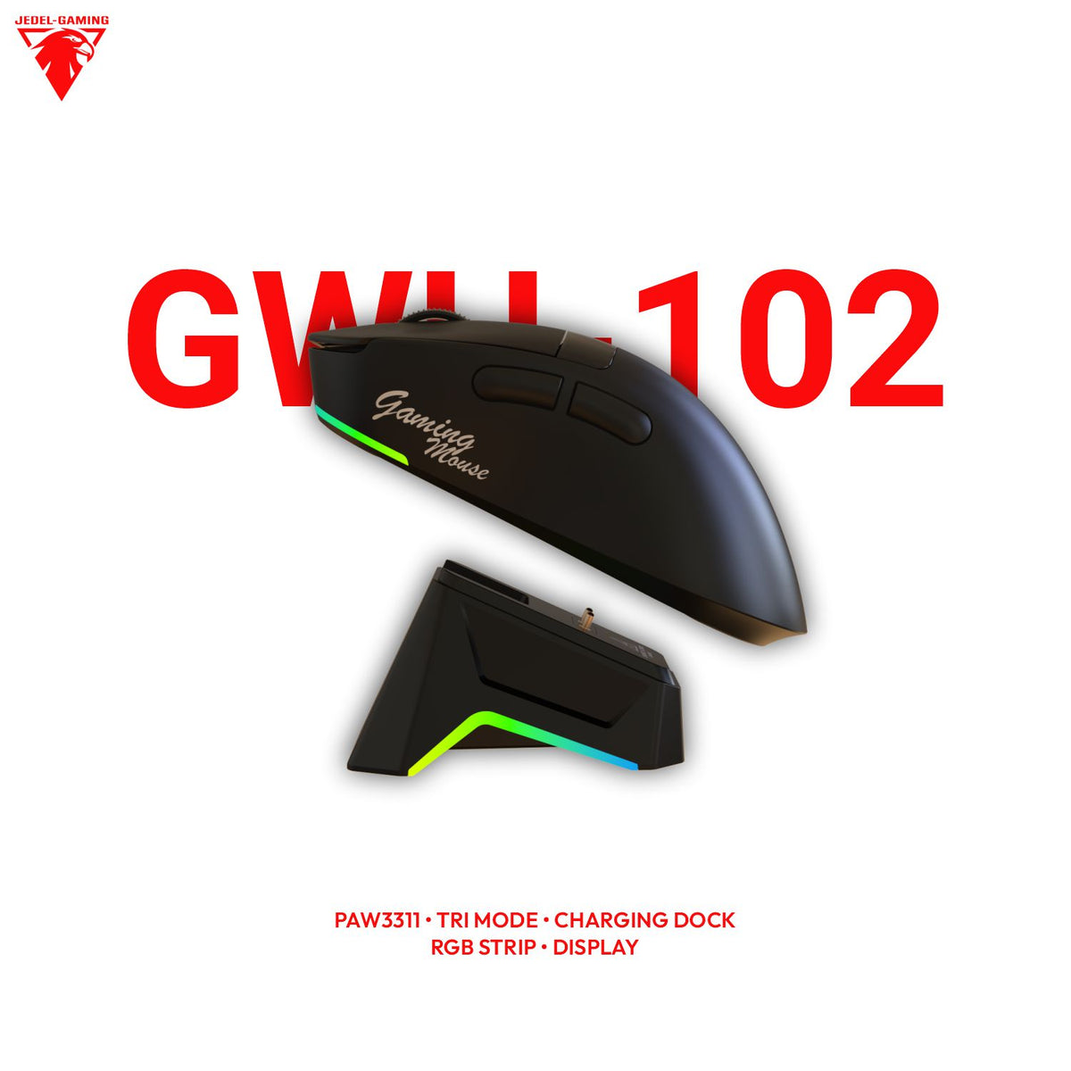 Jedel GWH-102 Wireless Gaming Mouse – Tri-Mode, On-Board Display & Charging Dock | PAW3311