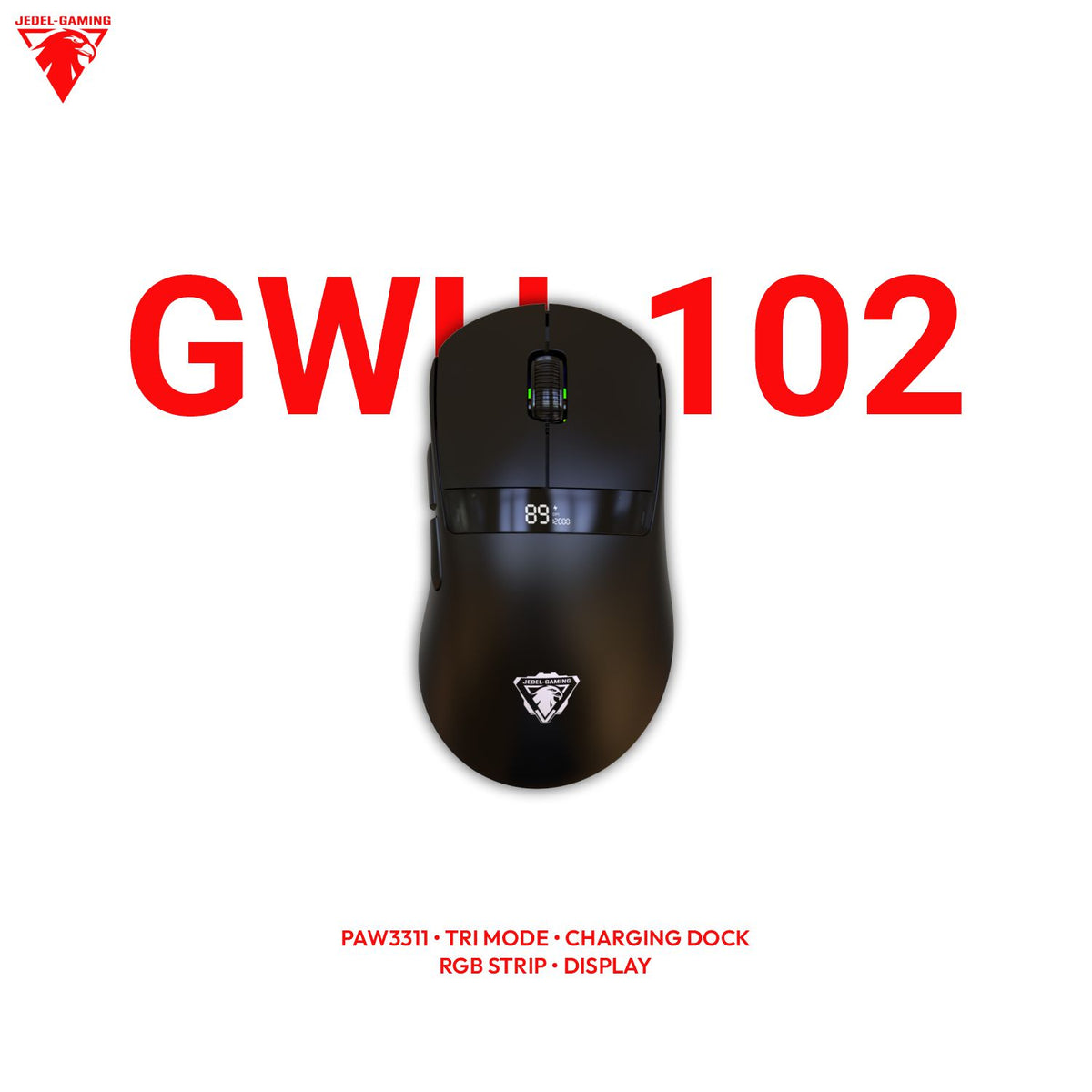 Jedel GWH-102 Wireless Gaming Mouse – Tri-Mode, On-Board Display & Charging Dock | PAW3311