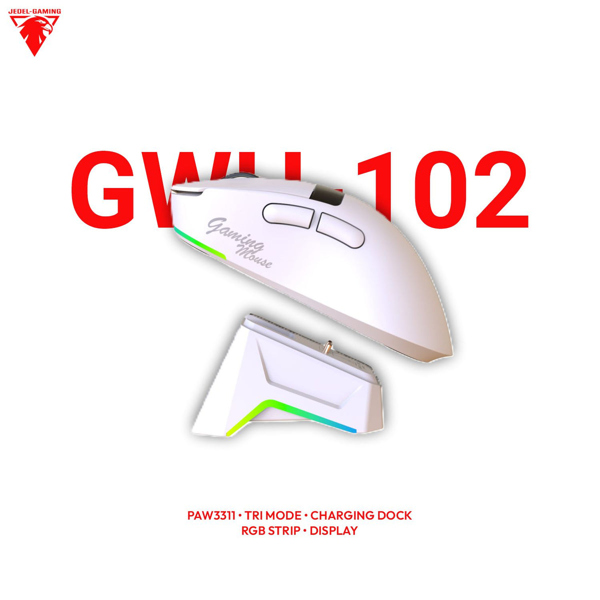 Jedel GWH-102 Wireless Gaming Mouse – Tri-Mode, On-Board Display & Charging Dock | PAW3311