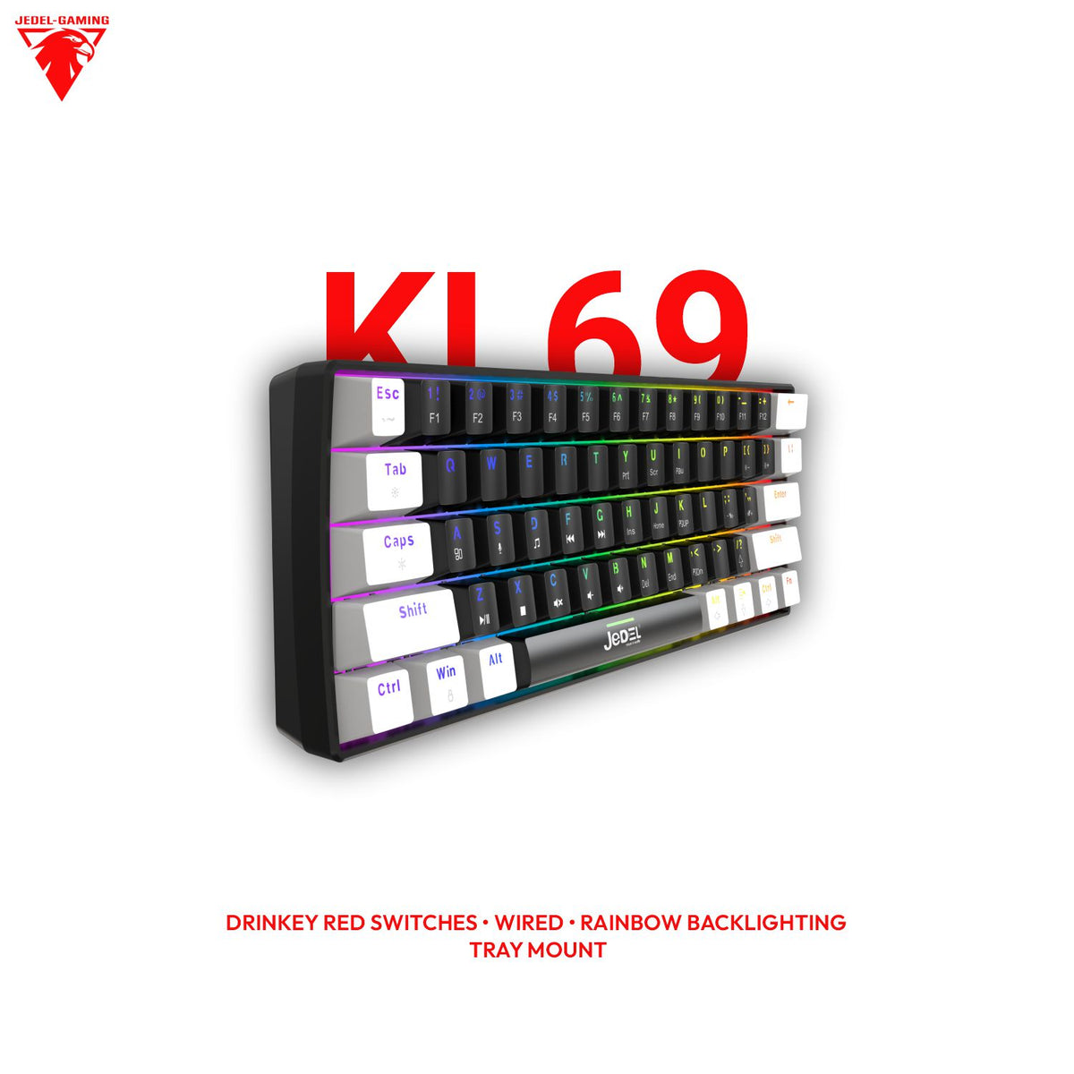Jedel KL69 60% Mechanical Keyboard – Wired, RGB Backlit, Drinkey Red Linear | Entry-Level