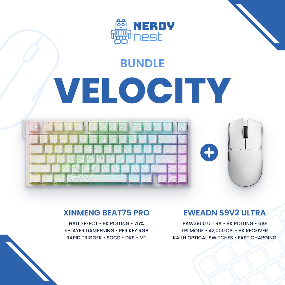 Velocity Bundle – Xinmeng Beat75 Pro Hall Effect Keyboard + Eweadn S9v2 Ultra 8K Wireless Mouse
