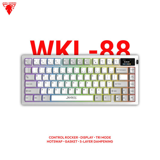 Jedel WKL88 Wireless Mechanical Keyboard – Gasket Mount, TFT Display & Volume Rocker | White Knight